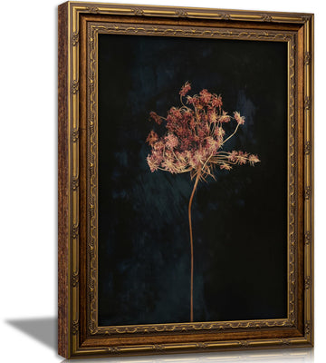 Vintage Gold Framed Wall Art, Retro Moody Dried Flower Wall Art, Dark Botanical Still Life Painting Canvas Print