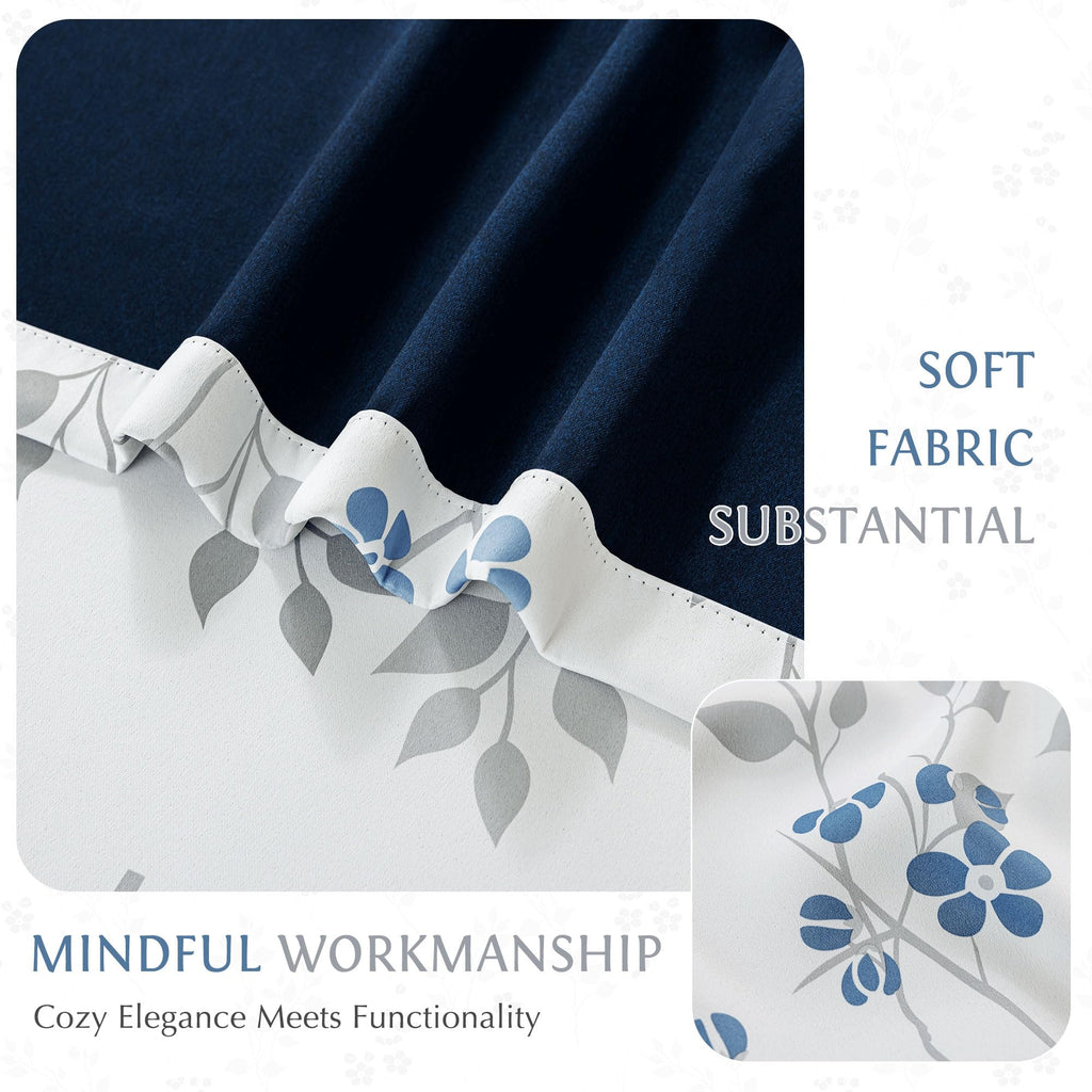 Floral 100% Blackout Sliding Door Curtains Blue Grey 100x84 1 Set