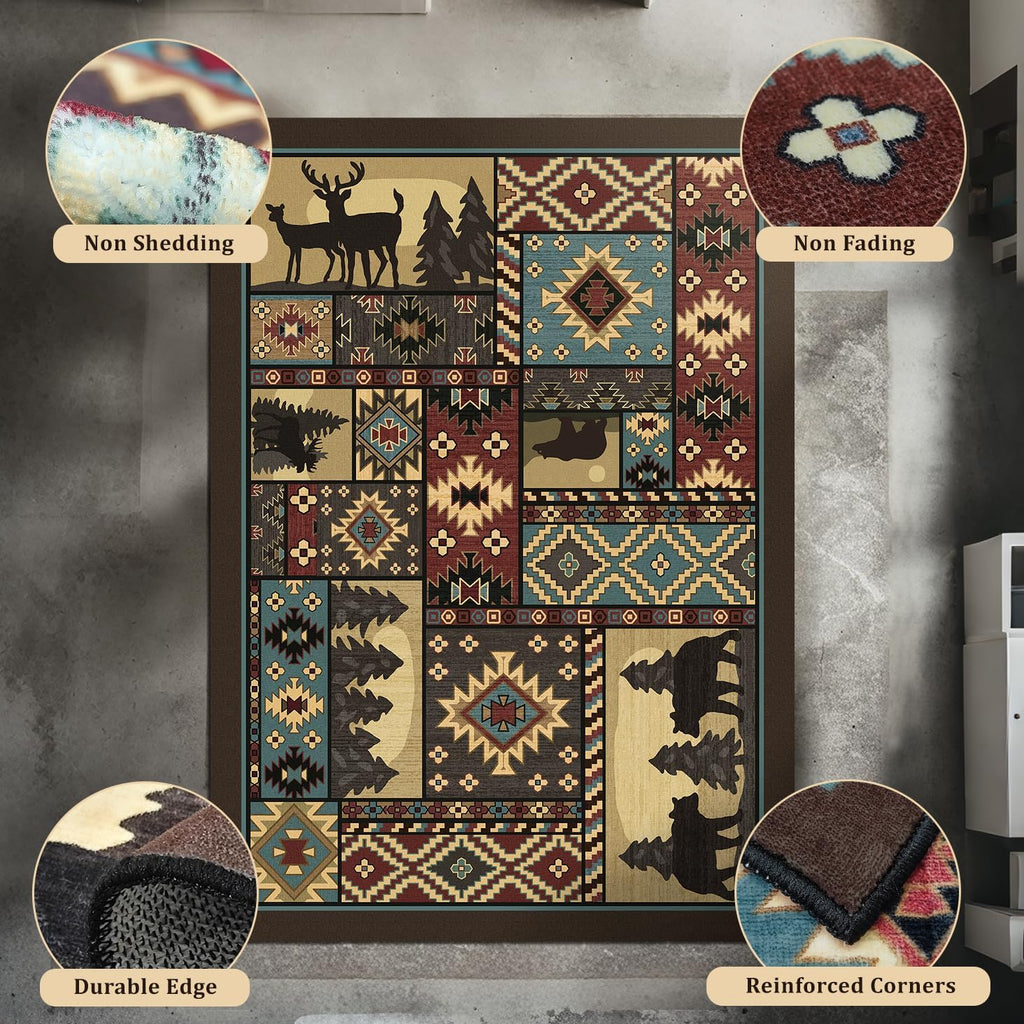 Rustic Cabin Area Rug, Southwestern Decor, Brown Washable Rug