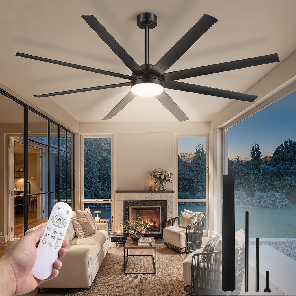 72 Inch Large Ceiling Fans with Lights, Black Ceiling Fan with Remote Control, Dimmable, 3CCT, Quiet