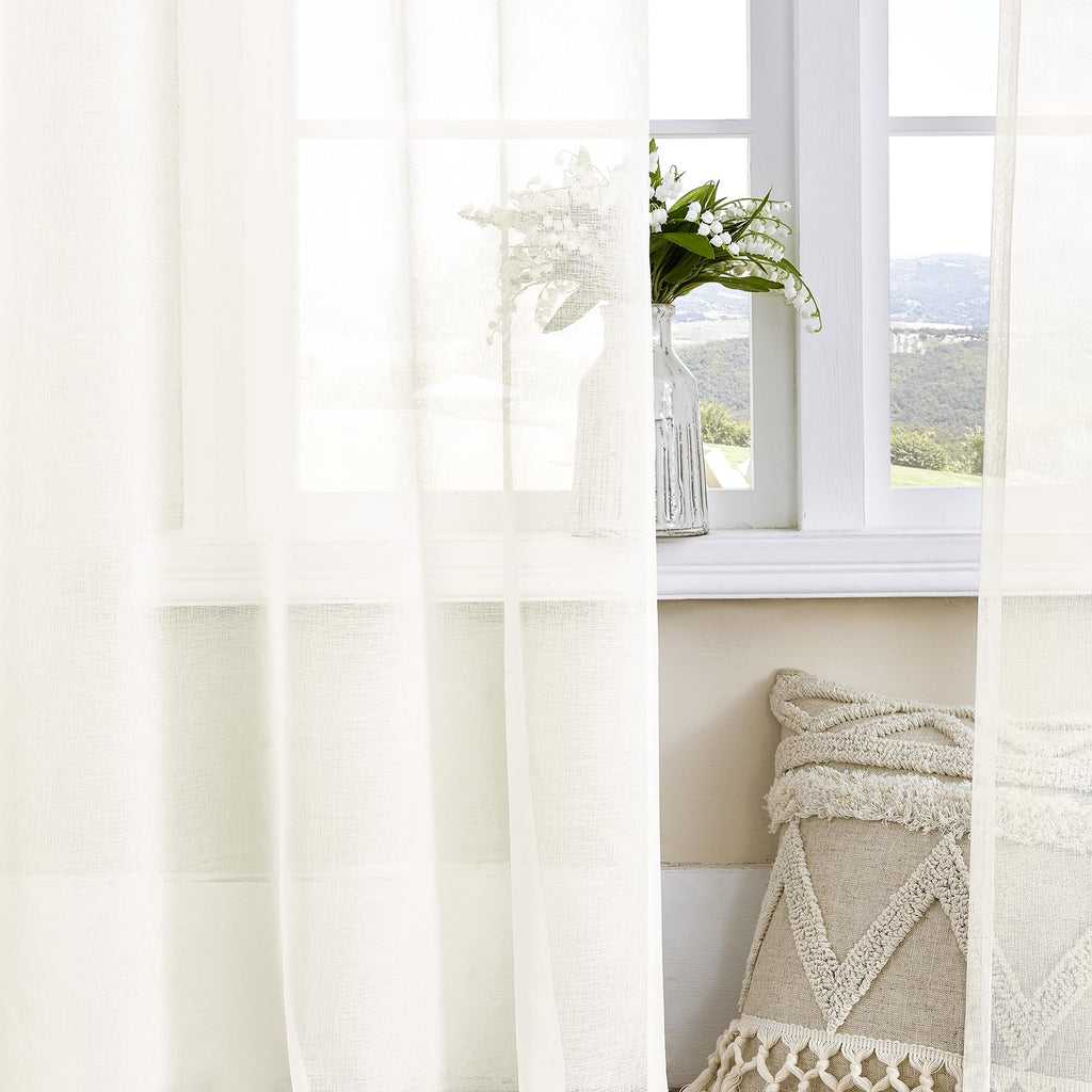 Extra Wide Sheer Curtains Ivory 84 Inches Long, Window Treatments Rod Pocket Drapes, 108 in Width Semi Sheer