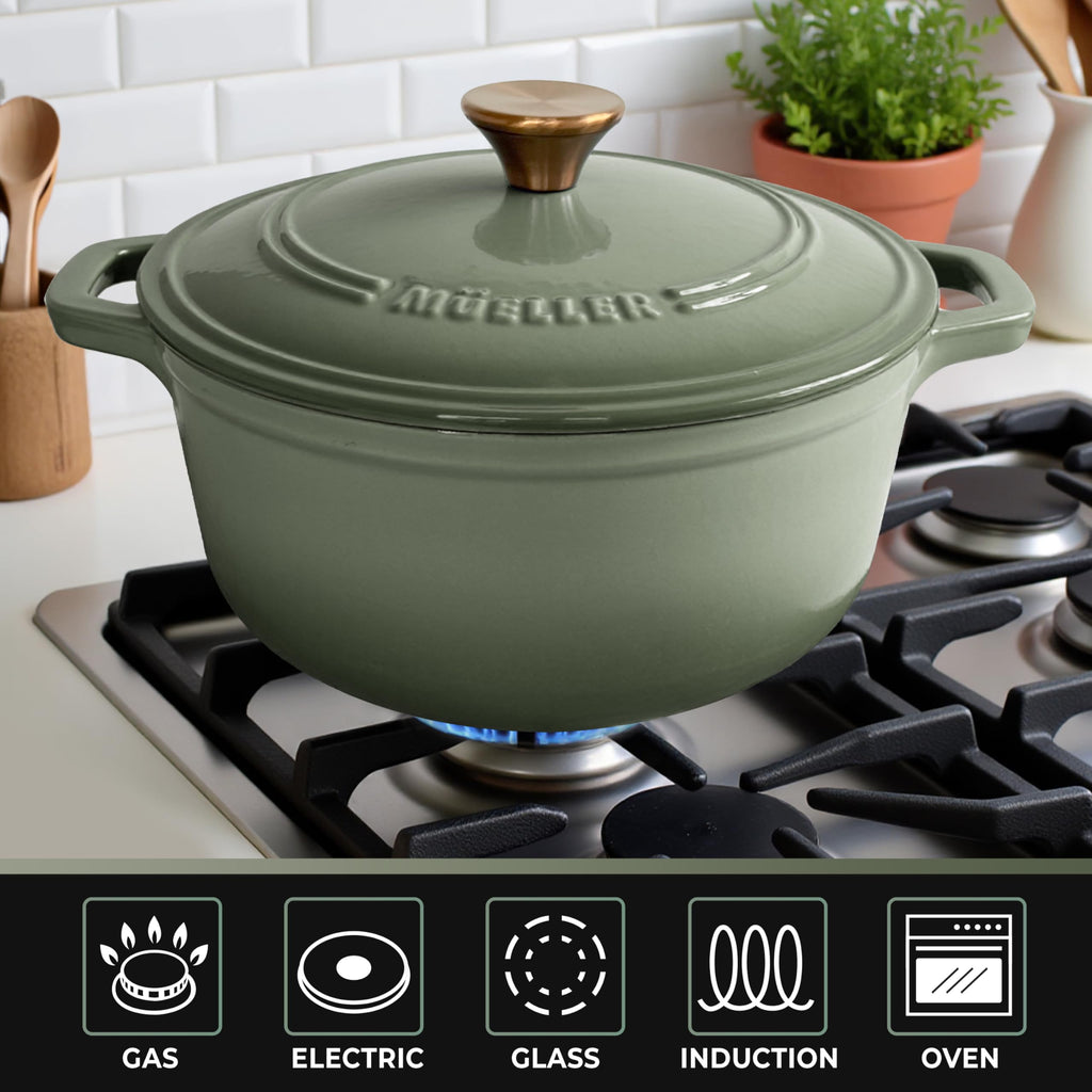 6 Quart Enameled Cast Iron Dutch Oven, Heavy-Duty