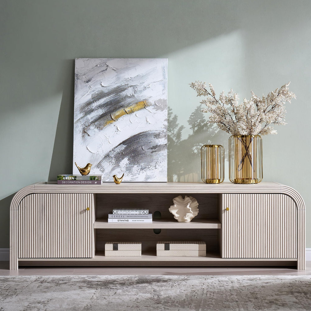 70" Modern Fluted TV Stand with Storage, Alder White