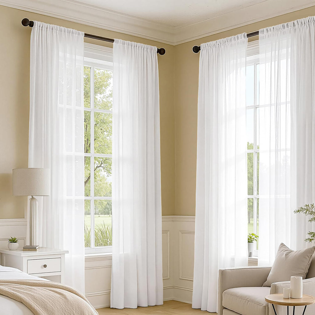 4 Panels White Extra Wide Sheer Curtains 59 x 96 Inches