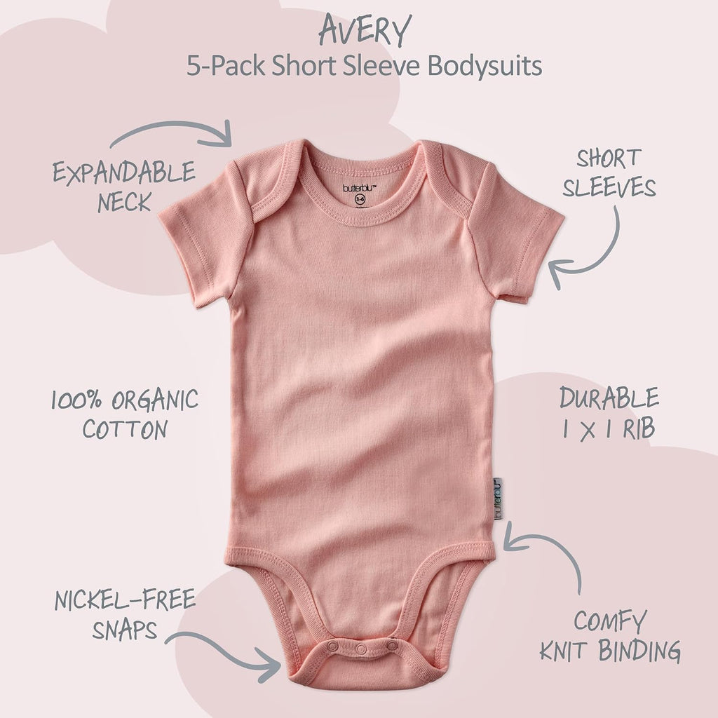 Avery Multipack Short Sleeve Bodysuits 100% Organic Cotton