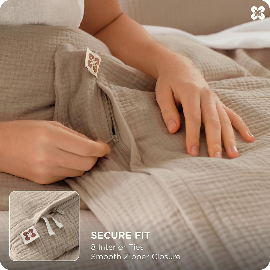 Muslin Duvet Cover Queen - 100% Cotton 3-Layer Gauze Ultra-Soft, Breathable