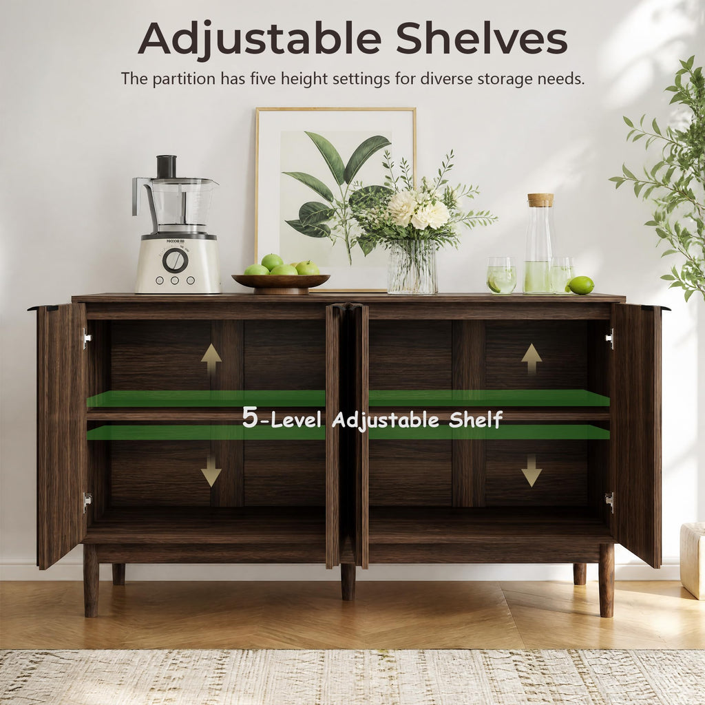 55" Fluted Buffet Cabinet with Storage, Accent Cabinets, Walnut