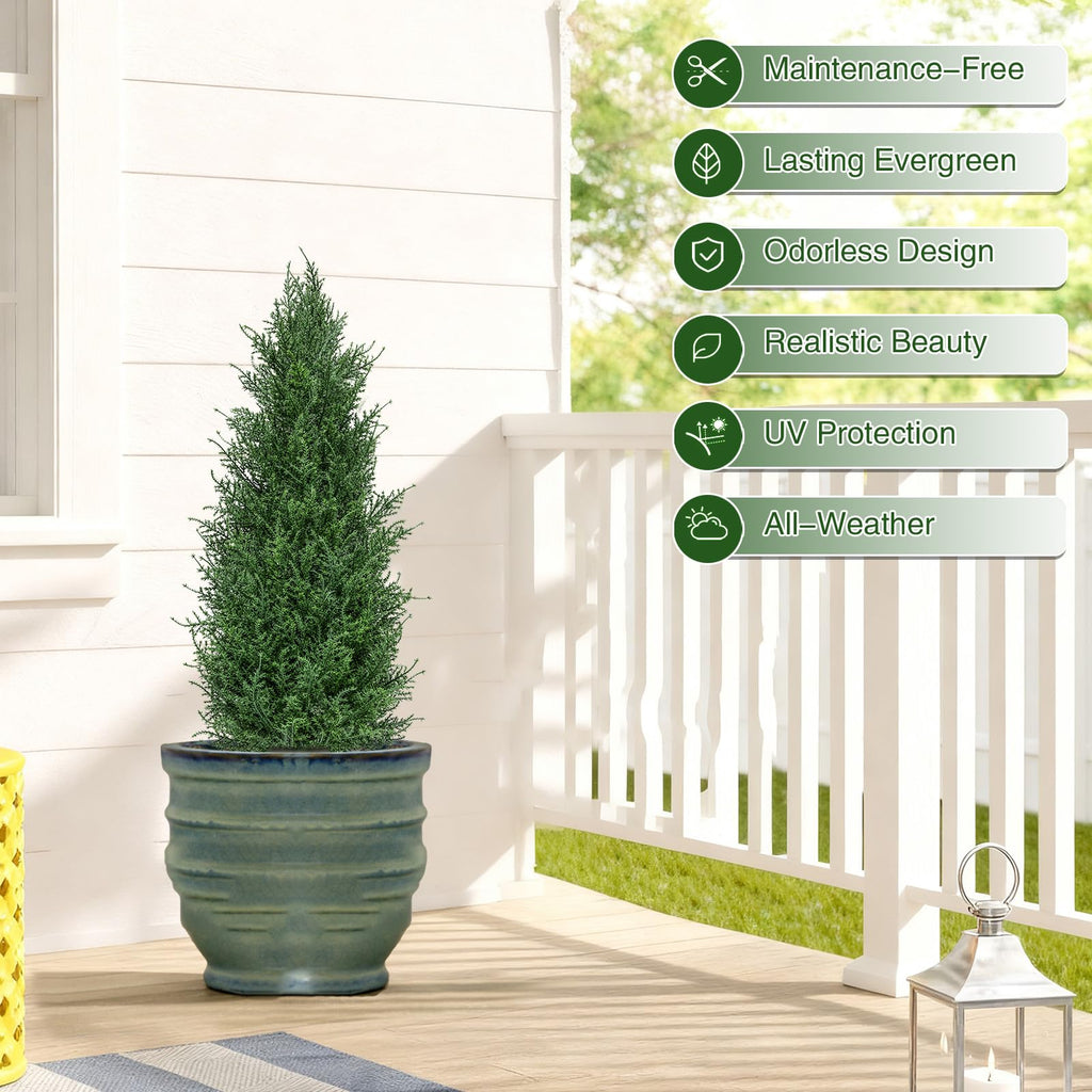 3FT Artificial Cedar Topiary Trees Realistic Fake Plants with Ground Spike