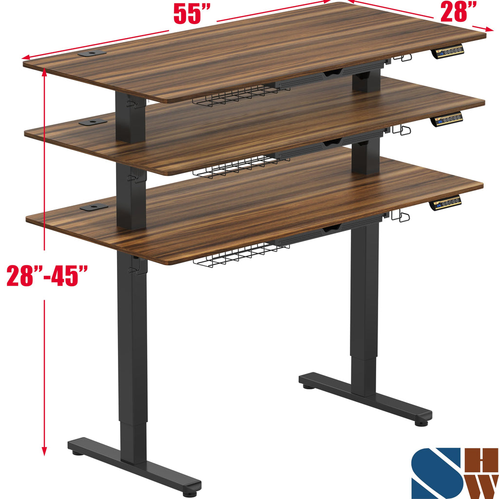 55 x 28 Electric Height Adjustable Standing Desk w/Drawer, Walnut
