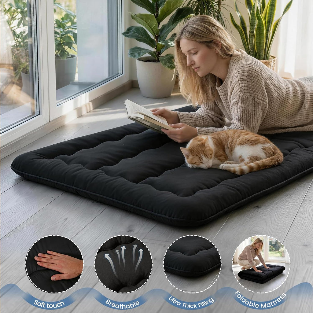 Japanese Futon Floor Mattress Foldable Mattress, Black