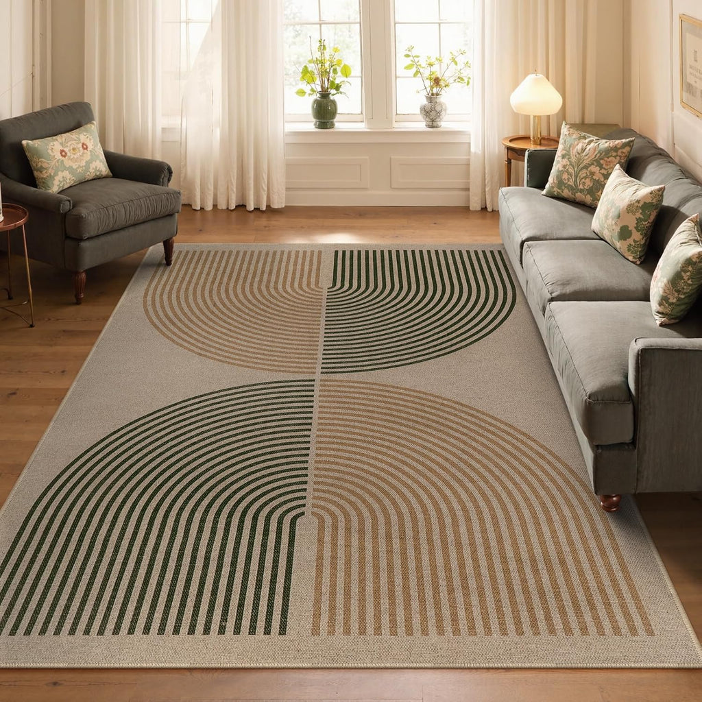 Modern Rainbow Easy Jute Rug, Washable 5x7 Area Rugs for Living Room Black Farmhouse Dining Room Rug, Contemporary