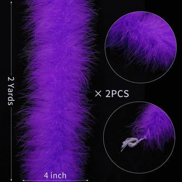 Purple Marabou Feather Boas for Wedding Party, 2Pcs 22g 2 Yards