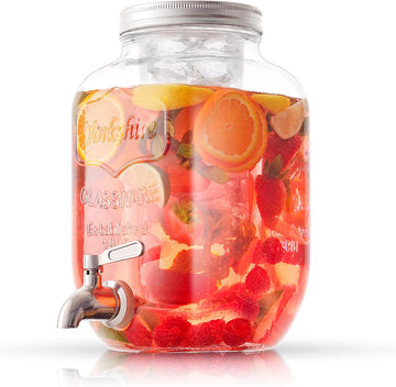 1-Gallon Drink Dispenser. with Stainless steel Spigot plus Ice Cylinder and Fruit Infuser! Water Dispenser, Lemonade - Set of 3