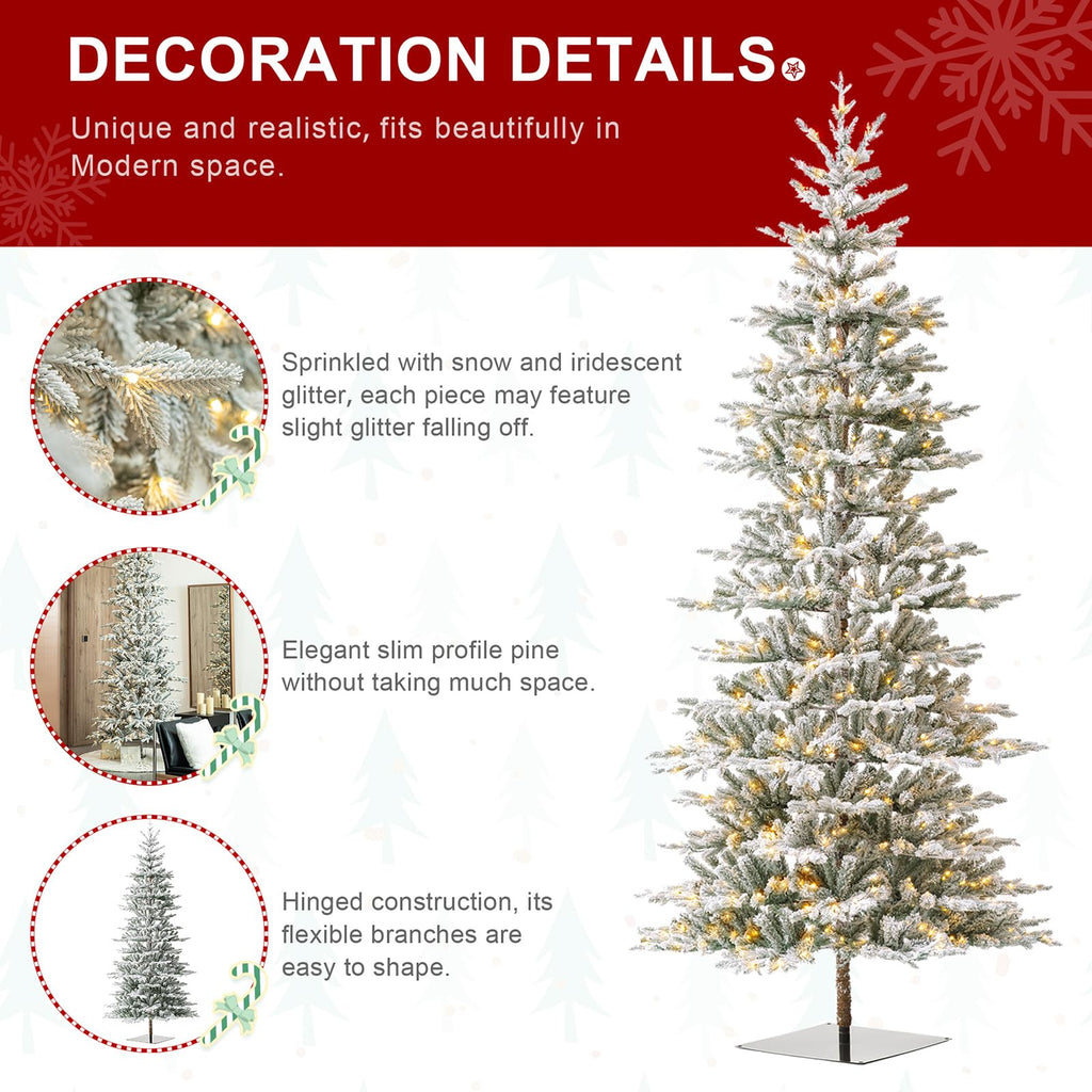 10ft Prelit Christmas Tree, Artificial Flocked Christmas Tree with 2335 PE&PVC Branch Tips, Deluxe Majestic Frostfall