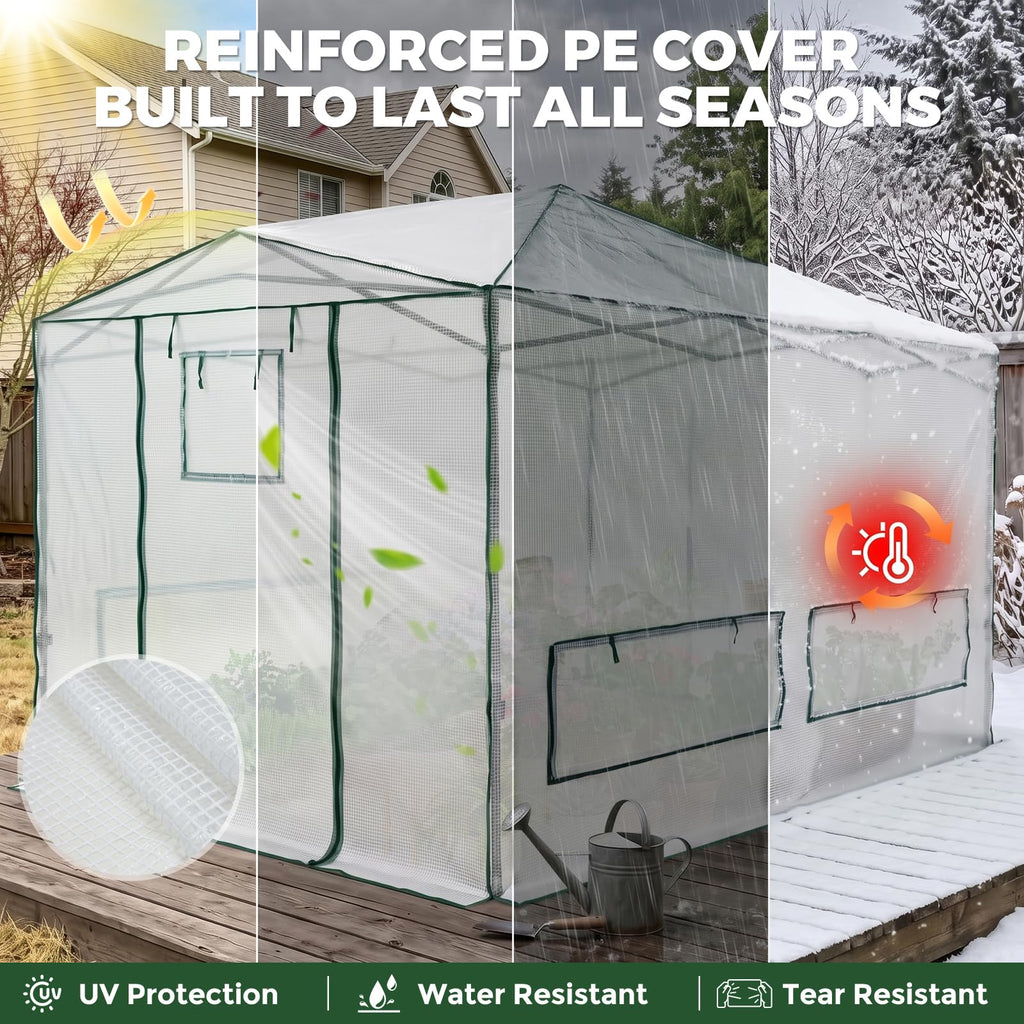 12x8 Easy Setup Pop Up Greenhouse, Support Pole, Clear/White