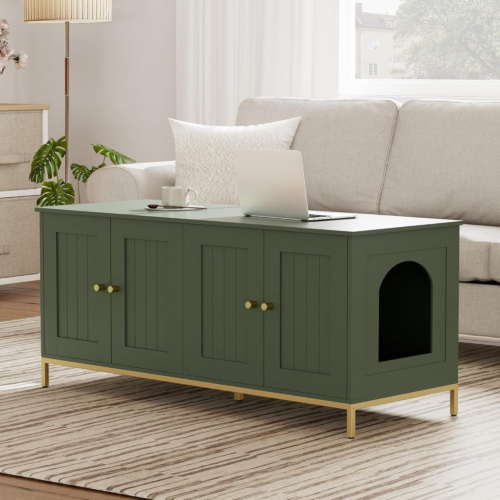 47.2" L Cat Litter Box Enclosure for 2 Cats, Green and Gold