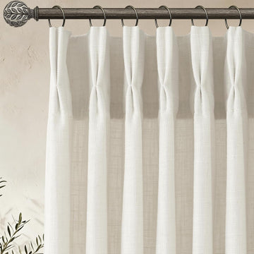 Pinch Pleated Linen Curtains 90 Inch, 2 Panels Premium 400GSM Memory Trained Semi Sheer Light Filtering Window Drapes