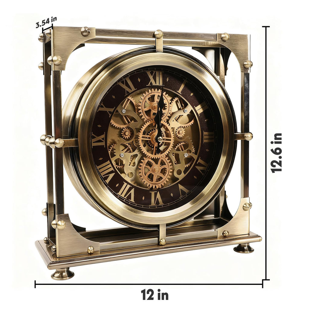 Moving Gears Desk Clock, Mantle Clock, Industrial Steampunk Art Decorative Clocks Farmhouse Offcie, Christams Gifts