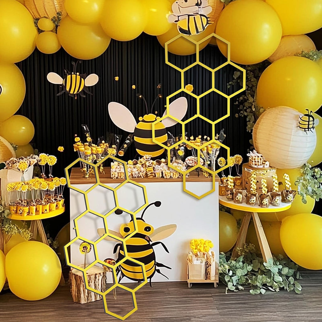 2 Pcs 22 x 12 Inch Large Wood Honeycomb Decoration Honeycomb Wall Decor Wood Hexagon Decor Bee Wall Hanging