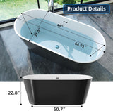 67'' Acrylic Freestanding Bathtub, Extra-Deep Soaking Free Standing Tub for Luxurious Bathing Experience, with Chrome