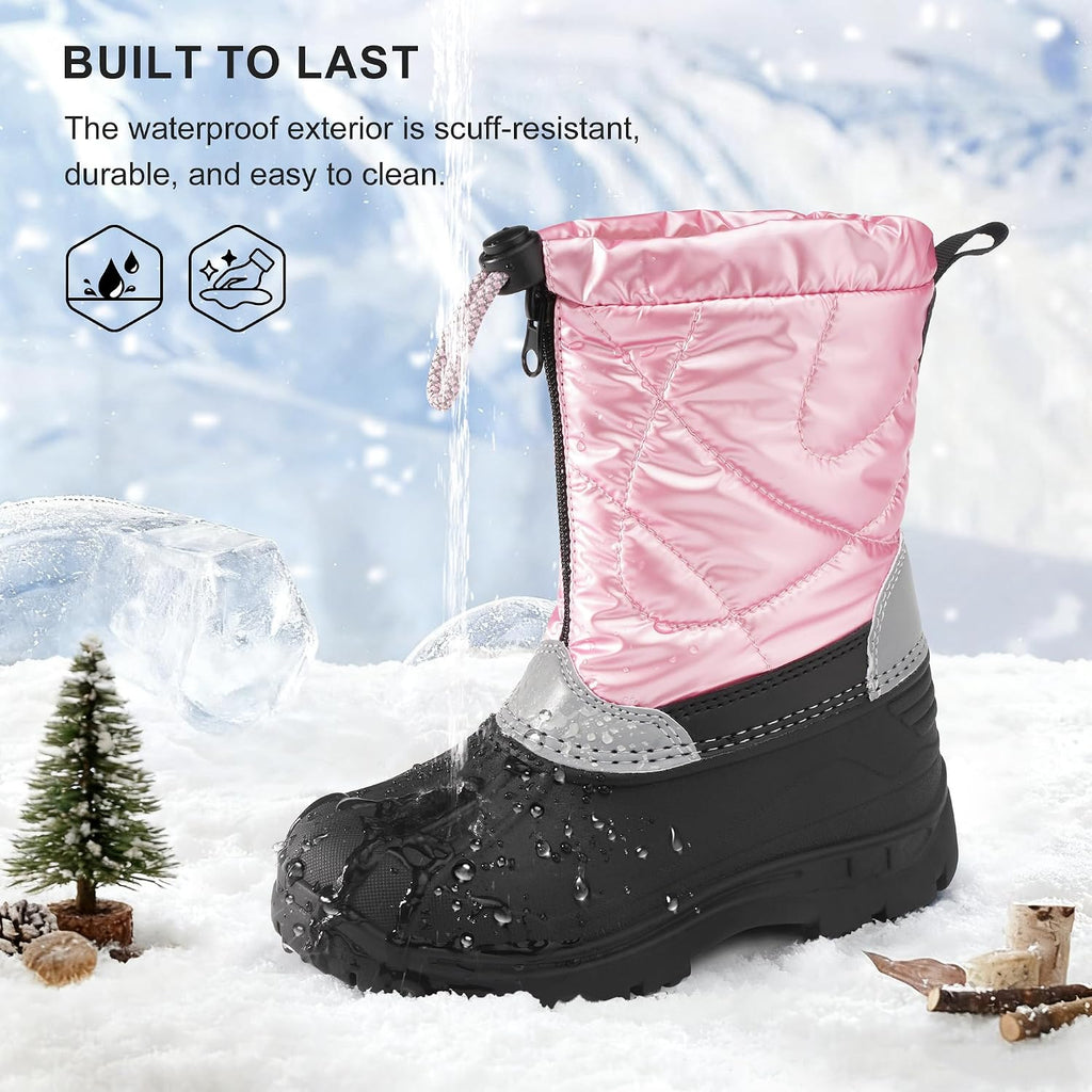 Girls Snow Boots with Zipper Kids Boys Winter Outdoor Boots