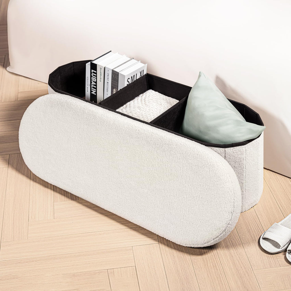 43.3" Sherpa Ottoman with Storage, Cream White