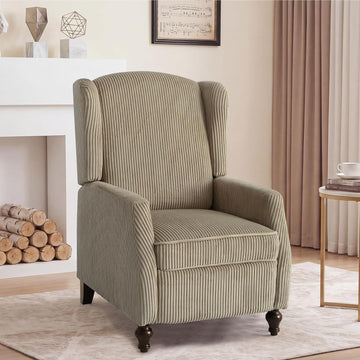 Upholstered Wingback Recliner Chair, Cozy Corduroy Manual Push Back Recliner (1, Khaki)