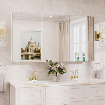 48x26 Recessed Medicine Cabinet with Mirror Aluminum, Tempered Frameless Bathroom Mirror with Storage Adjustable