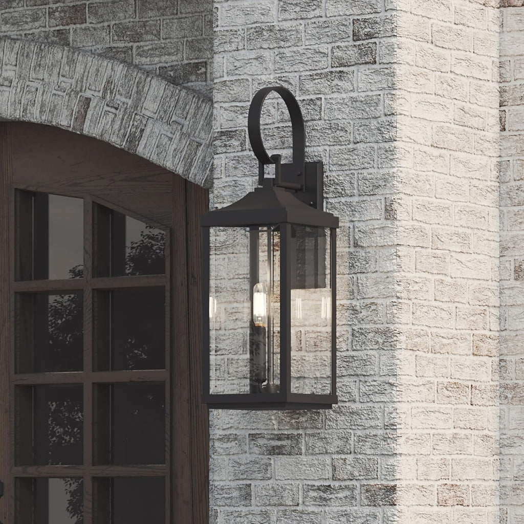 Gibbes Street 3-Light Outdoor Wall Lantern with Clear Beveled Glass - Textured Black
