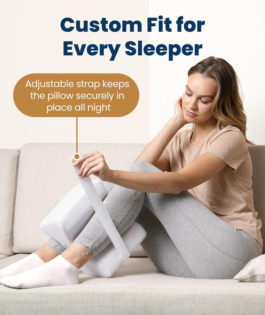 Memory Foam Knee Pillow for Side Sleepers - Sciatica Pain Relief Pillow, Removable Strap Support - Leg Pillows for