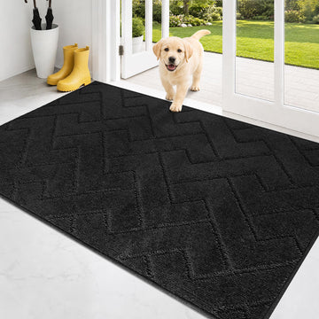 Dirt Trapping Door Mat Indoor Entrance, 34" x 59", Black
