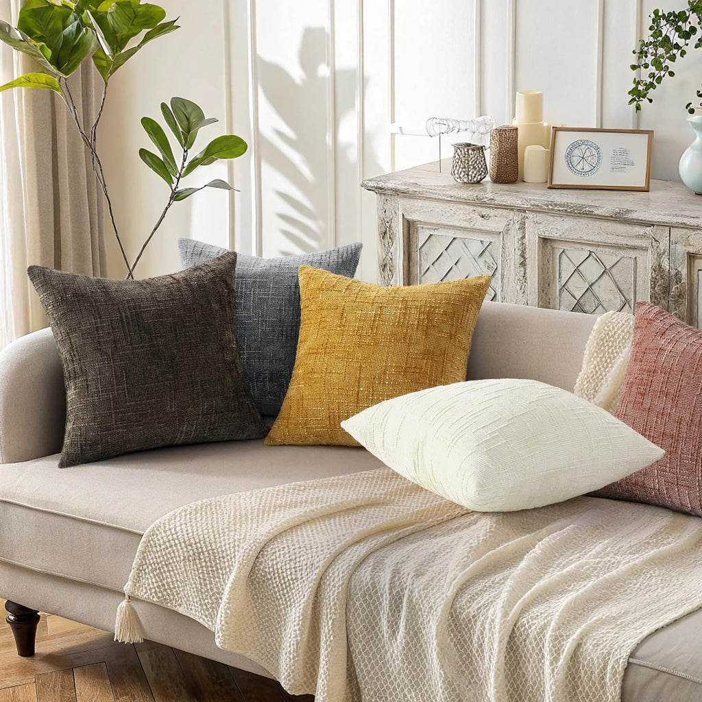 Textured Chenille Throw Pillow Covers 20x20 Set of 2 Pink