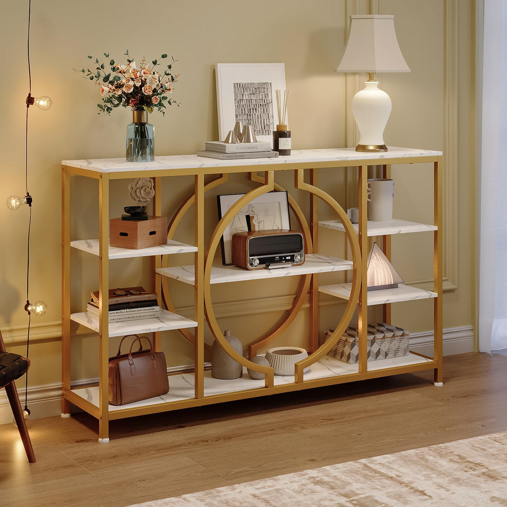 47" Industrial Console Tables Rustic Sofa Table Behind Couch 4 Tier Wooden Shelves Entry Table with Storage for