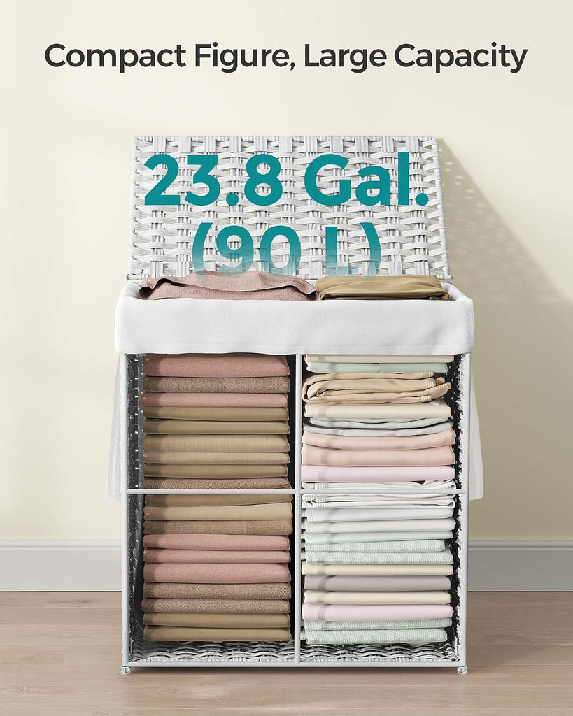 Laundry Hamper with Lid, 23.8 Gallon (90 L) Synthetic Rattan Clothes Laundry Basket with Lid and Handles, Foldable