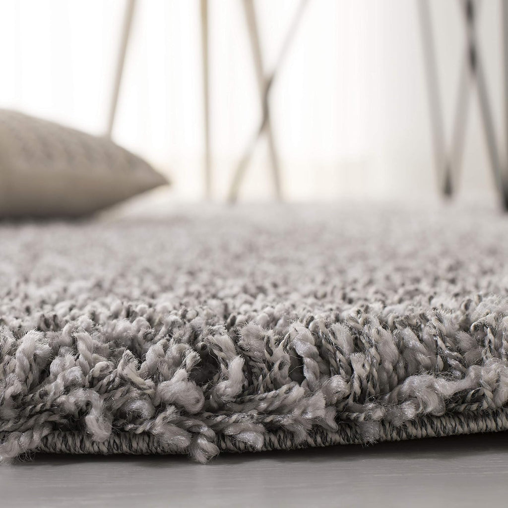 California Shag Collection Area Rug - 5'3" Square, Silver, Non-Shedding & Easy to Clean, Ultra Plush Thick Pile