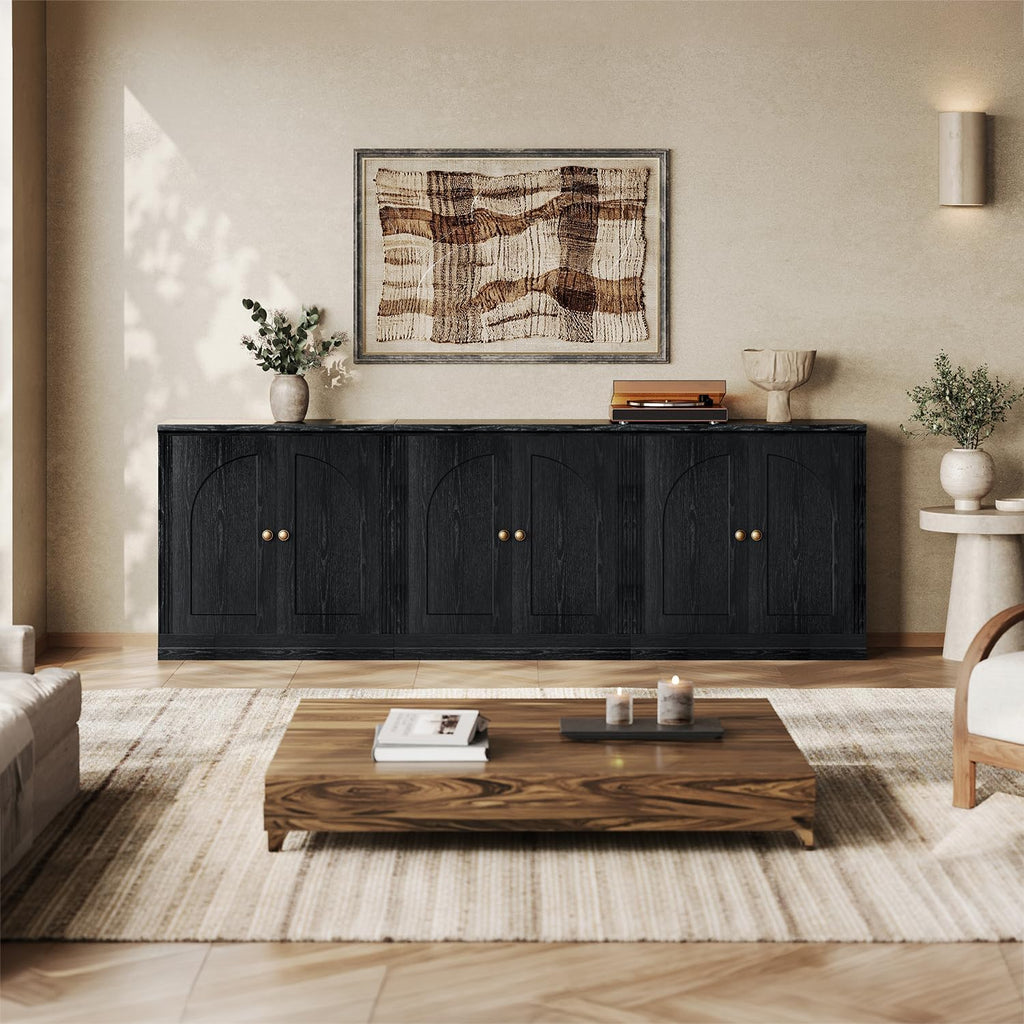 Monos 95" Storage Cabinet Set of 3 with Doors & Shelves, Modular Fluted Accent Arched Sideboard Buffet Cabinet