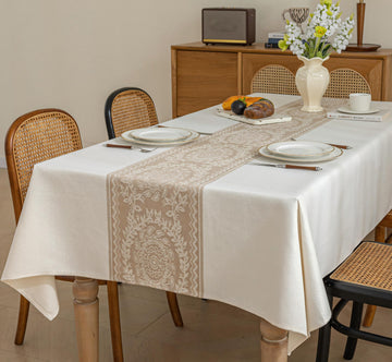 Nordic Beige Linen Tablecloth, Heavy-Duty Rectangle Cover