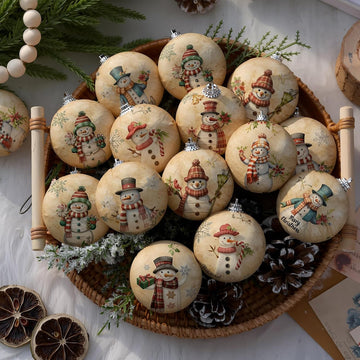Christmas Tree Ornaments Ball Vintage Snowman Decorations for Tree Vintage Style Hanging Ornaments Farmhouse - Set of 16