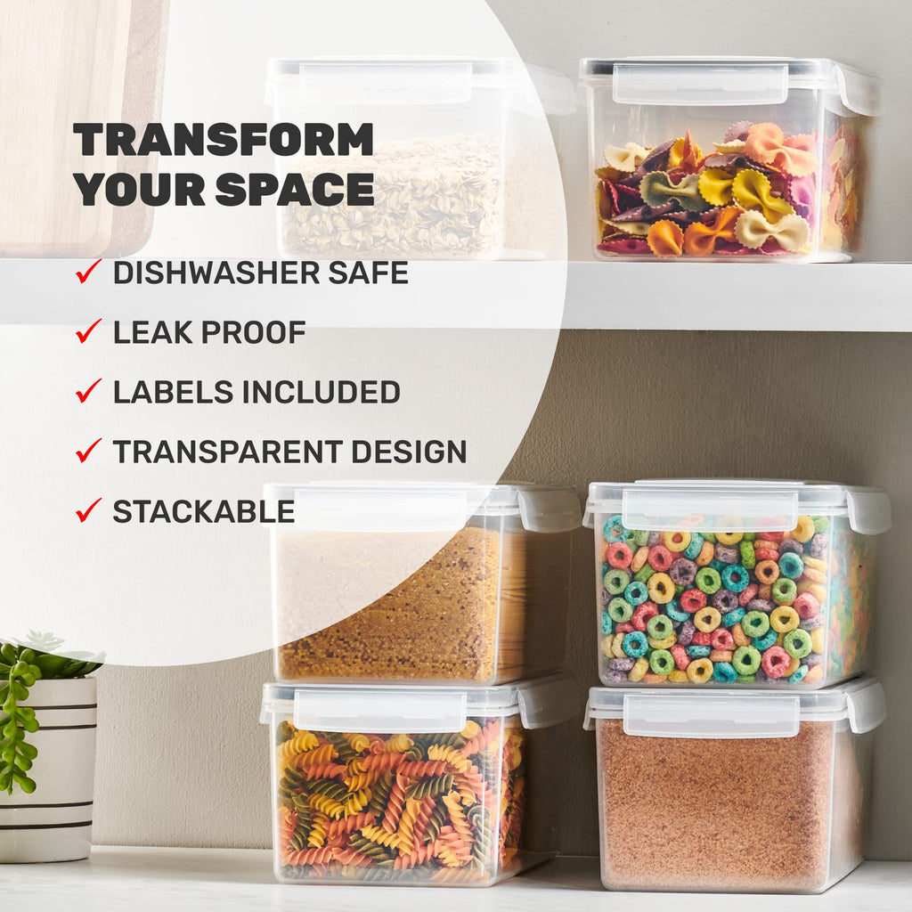 Large Airtight Food Storage Containers with Lids Set of 4 3.2L - 102 fl. oz Pasta storage Containers, BPA Free