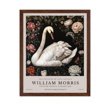 Art William Morris Poster - White Swan and Flowers Print - Botanical Art - Flower Artwork - Exhibition Piece - Animal