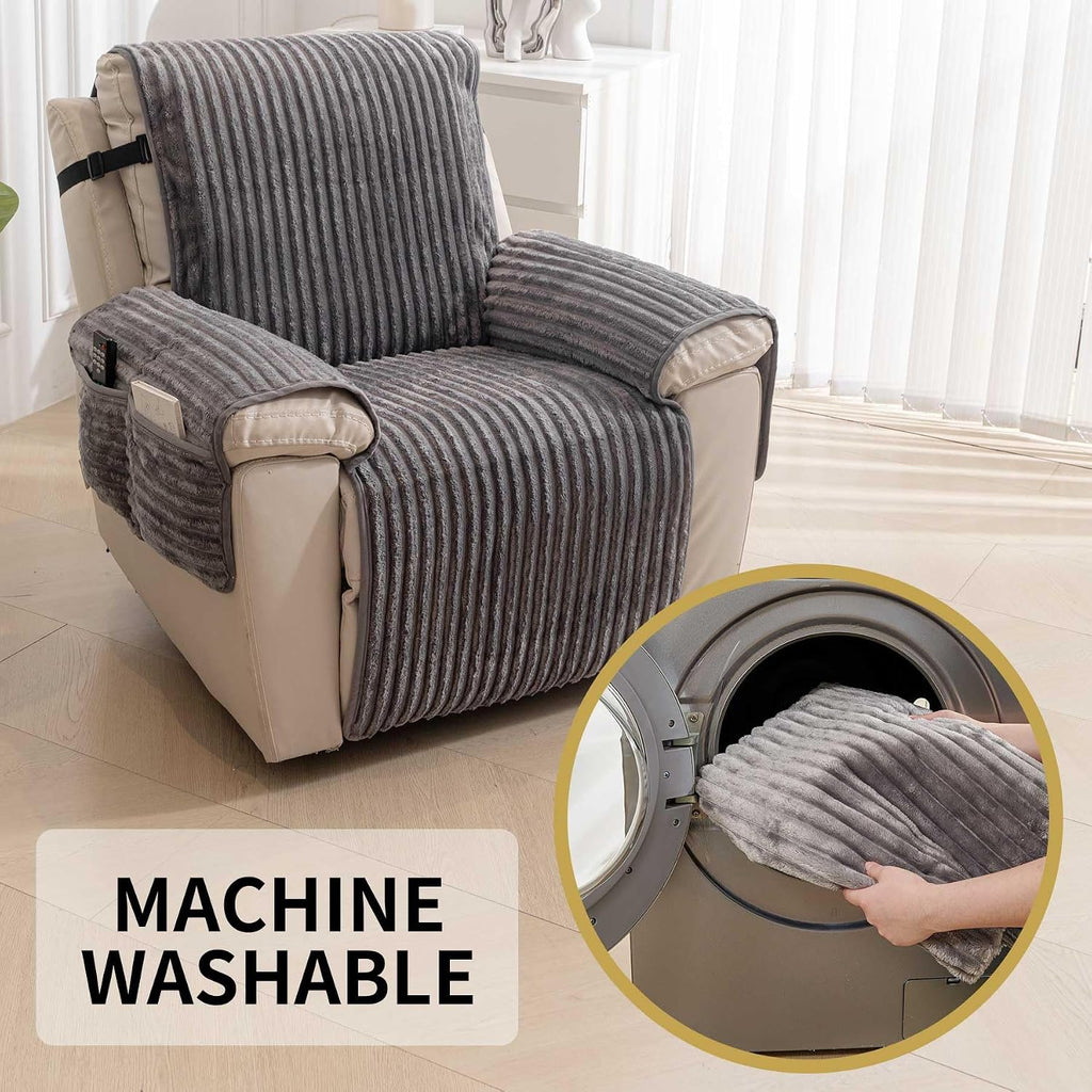 Faux Fur Recliner Chair Covers Non-Slip Waterproof Recliner Covers That Stay in Place Warm Thick Lazy Boy Recliner