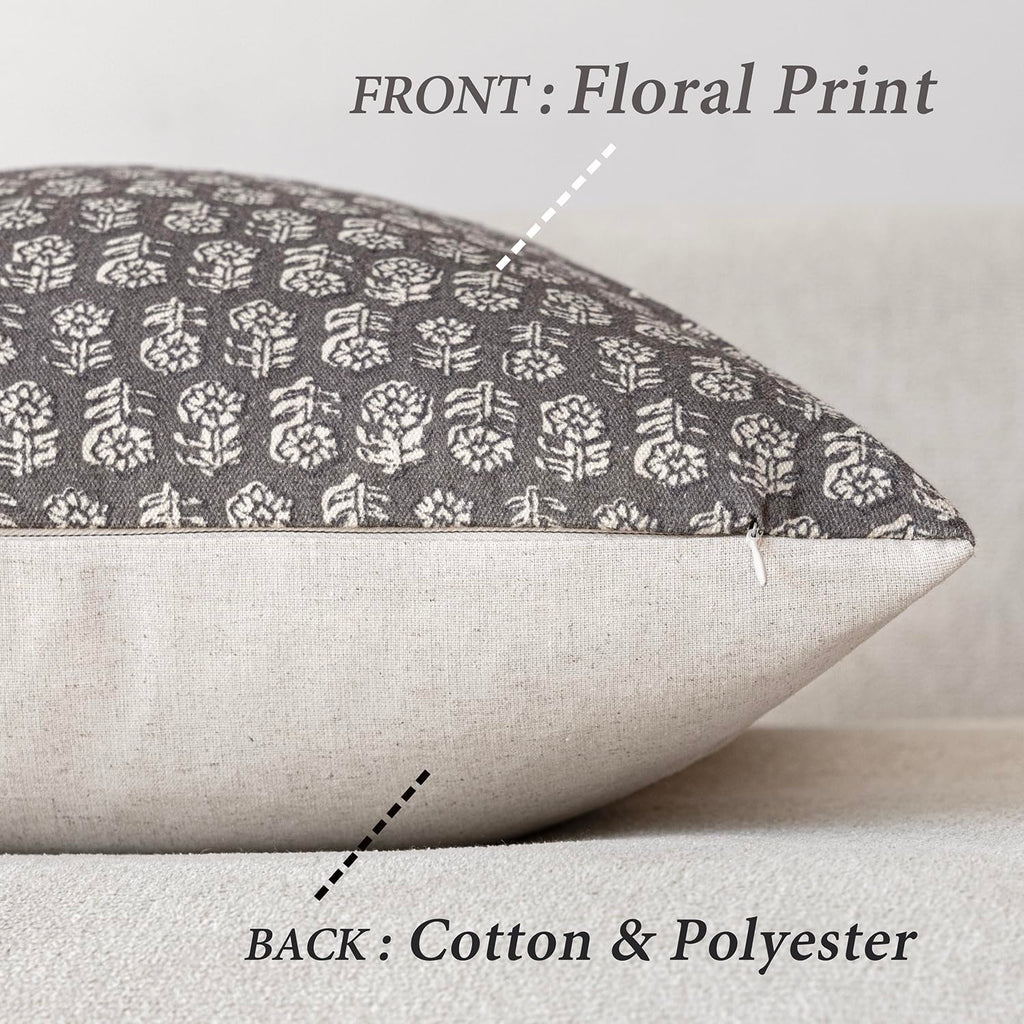 Decorative Floral Print Throw Pillow Covers 24×24 Rustic Gray