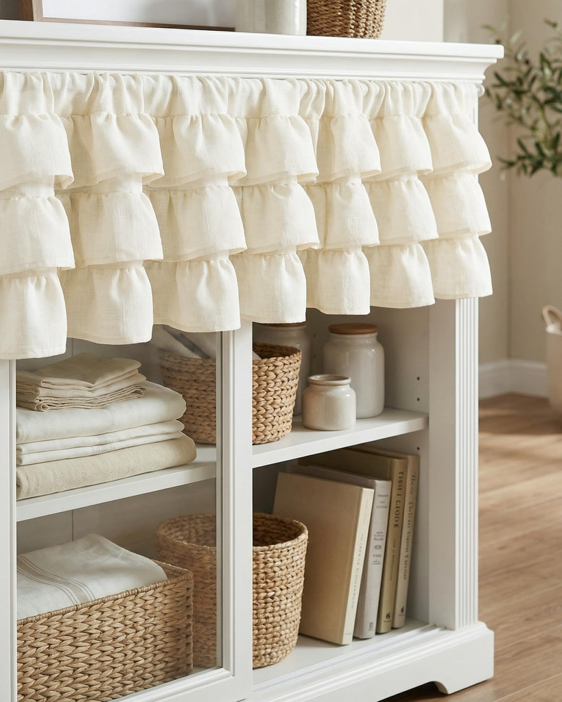 Linen Ruffle Farmhouse Valances for Windows, 52"W x 18"L, 1 Panel