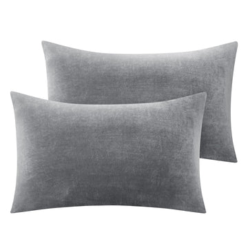 Flannel Pillow Cases Queen Size Set of 2, Gray, 20x30 Inches