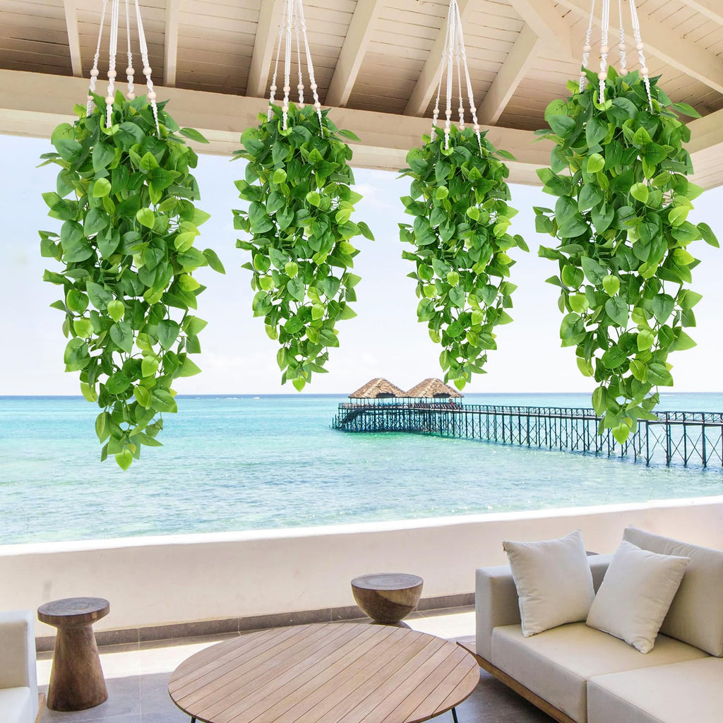 Fake Hanging Plants, 4Pcs Faux Ivy Pothos Vines Greenery