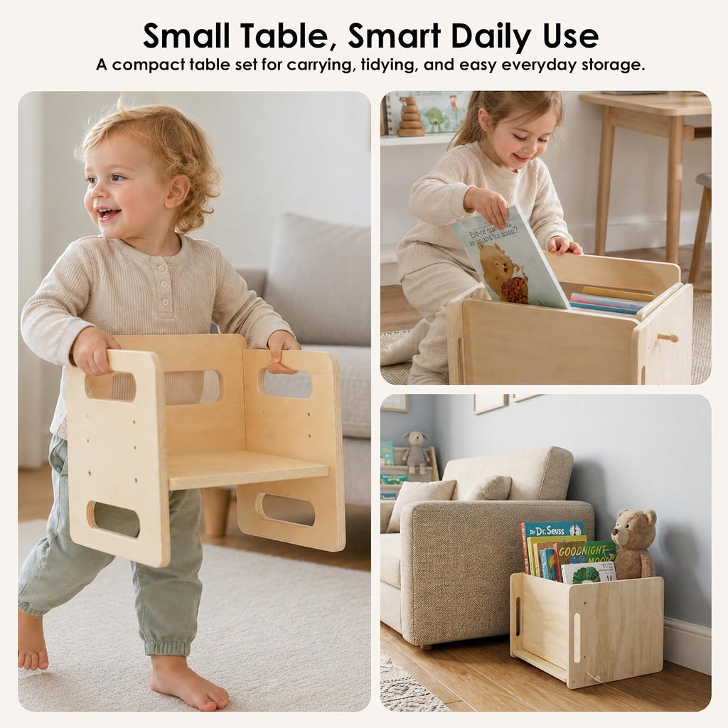 Weaning Table and Chair Set, Adjustable Wooden for Toddlers