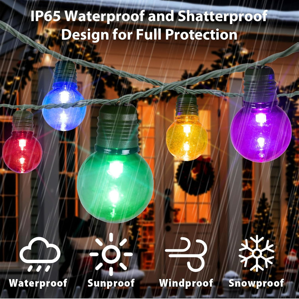 100 LED 50Ft Globe Christmas Lights Outdoor, Round G30 Christmas Small Balls Lights, Connectable Waterproof, Backyard
