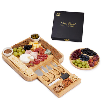 YZS Bamboo Charcuterie Board Set with 4 Cheese Knives, 13 Inch