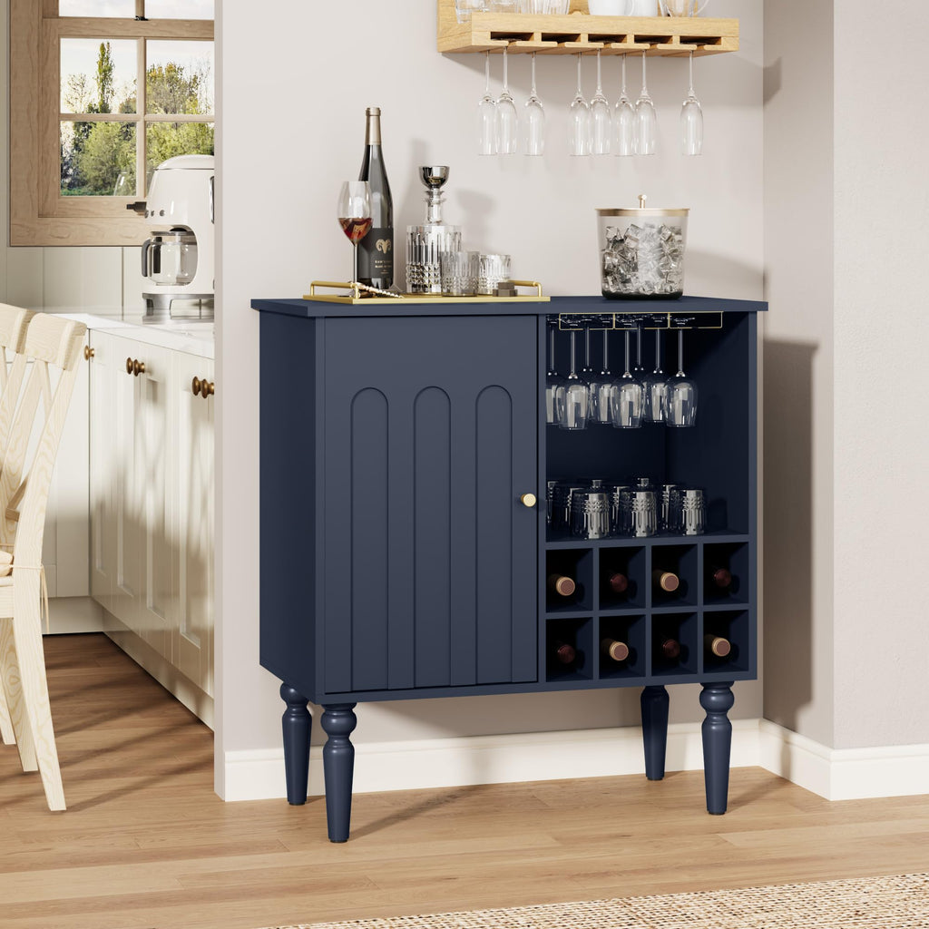 Arched Fluted Coffee Bar Cabinet with Storage& Wine Racks, Blue