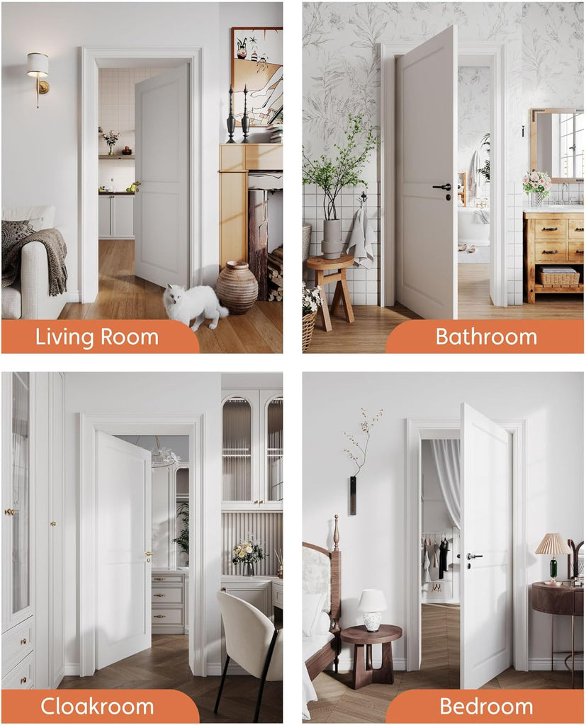 24"x80" 2-Panel Interior Slab Door,Pre-Assembled Solid Core French Wood Panel for Pantry Laundry Closet Bathroom,White